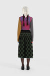 YANYAN KNITS Fall/Winter 2025: Wool plaid cropped sweater / mid-length skirt YYK-YYW25-1422-GW (Skirt: YYW25-2021)